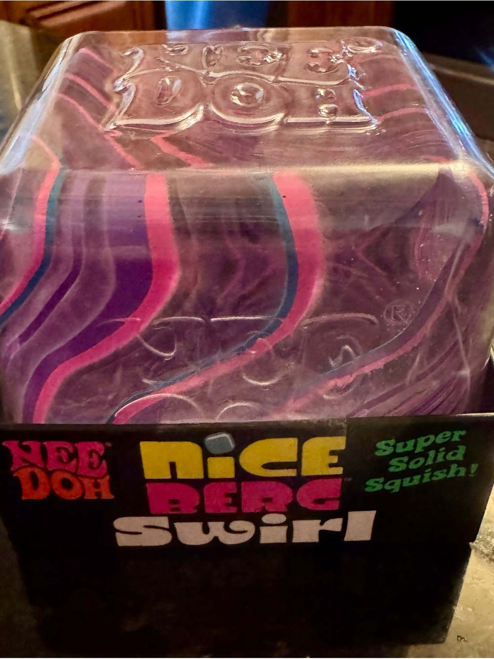 Nee Doh Nice Berg Swirl Super Solid Squish Cube - Purple, Blue & Pink